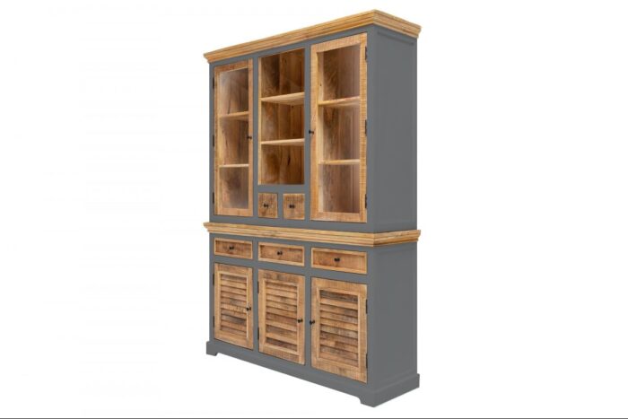 ANGEL FURNITURE Whitewave Solid Wood Sideboard with Three Drawer and Door Storage Unit 150x45x180 CM (Crockery Cabinet Gray) - Image 5