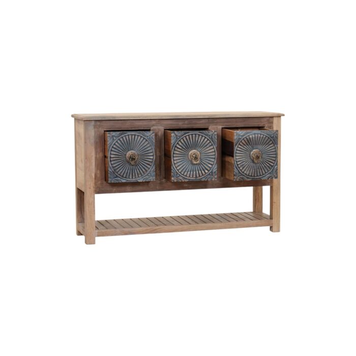 Weathered Wood Sideboard with Blue Sunburst Panels - Image 5