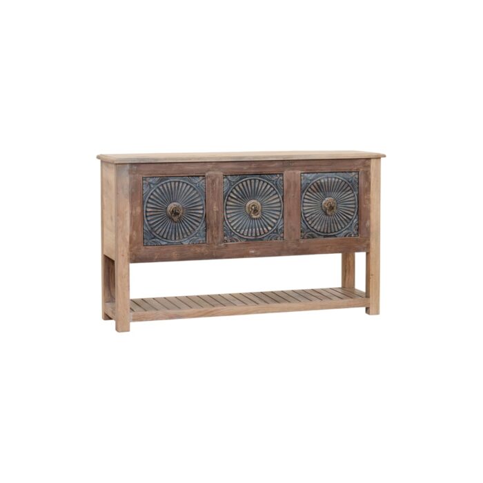 Weathered Wood Sideboard with Blue Sunburst Panels - Image 4