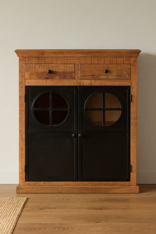 DHVIJ Heritage Cabinet With Drawers And Glass Doors