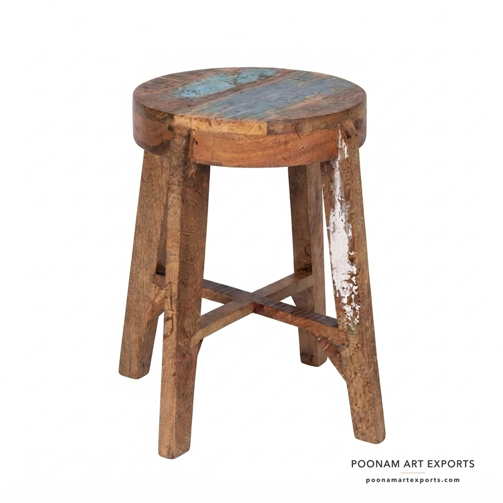 studio_1_front_center_wm Recycled Wooden Unique Cafe Stool - Image 1