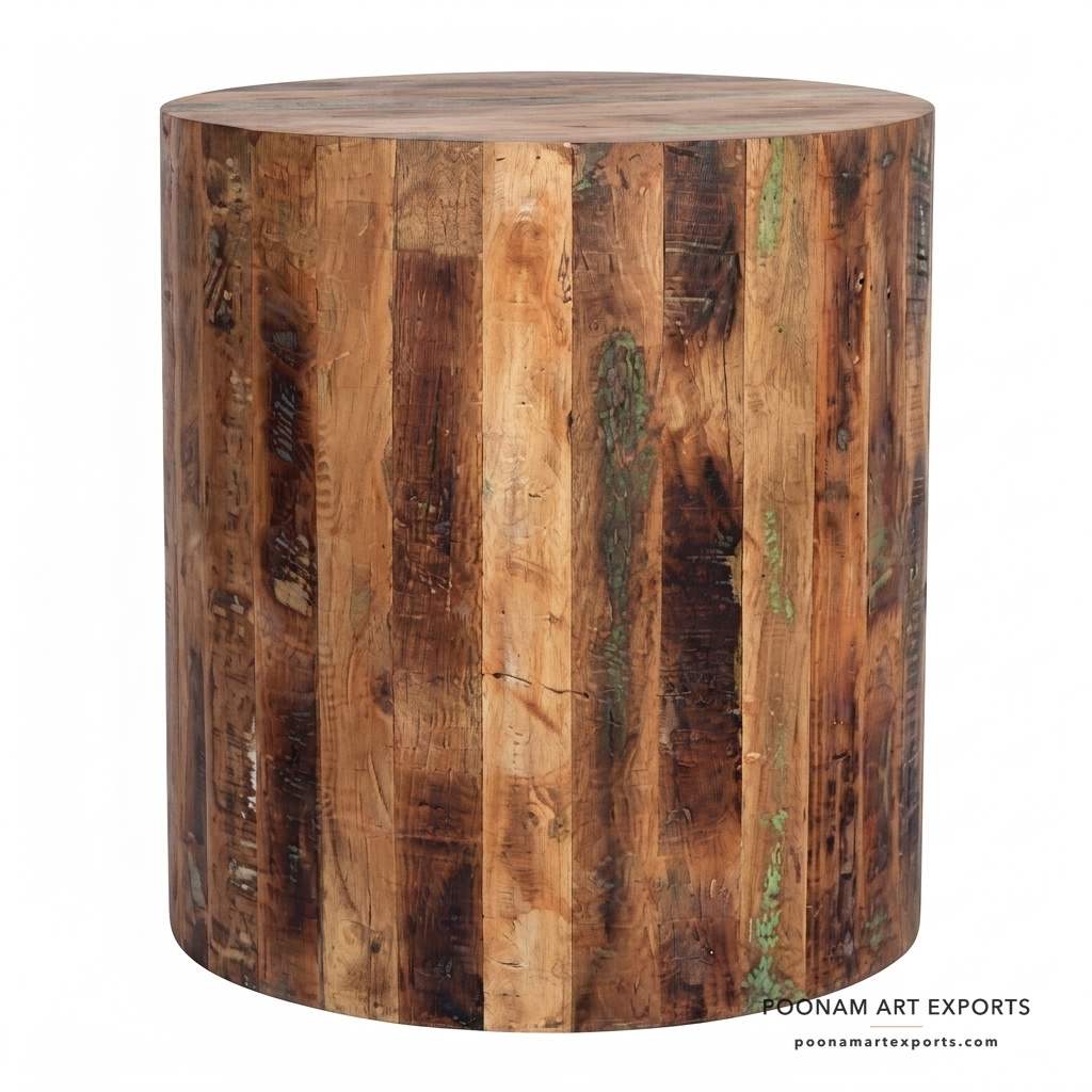 studio_1_front_center_wm Round Stool in Reclaimed Wood - Image 1