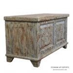 Vintage Boho Chic Carved Storage Trunk - Image 2